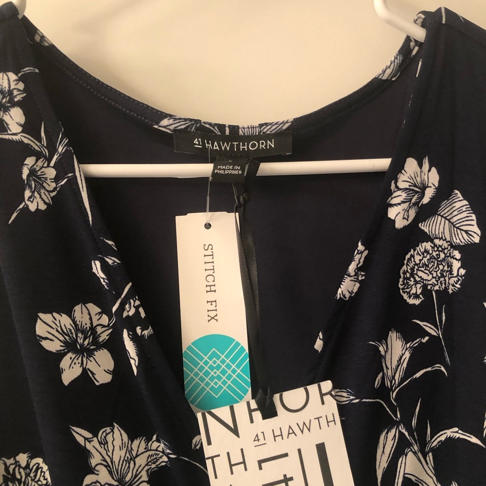 41 Hawthorn Navy Blue Floral Sleeveless Wrap Dress - Picture 3 of 4